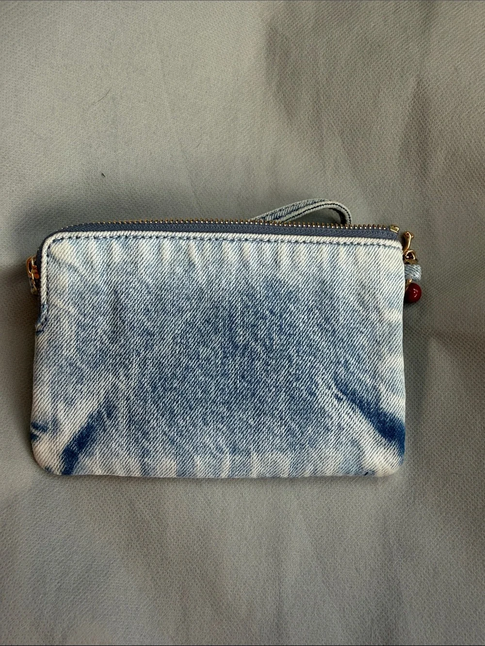 COACH Light Blue Denim Wristlet with Gold Hardware